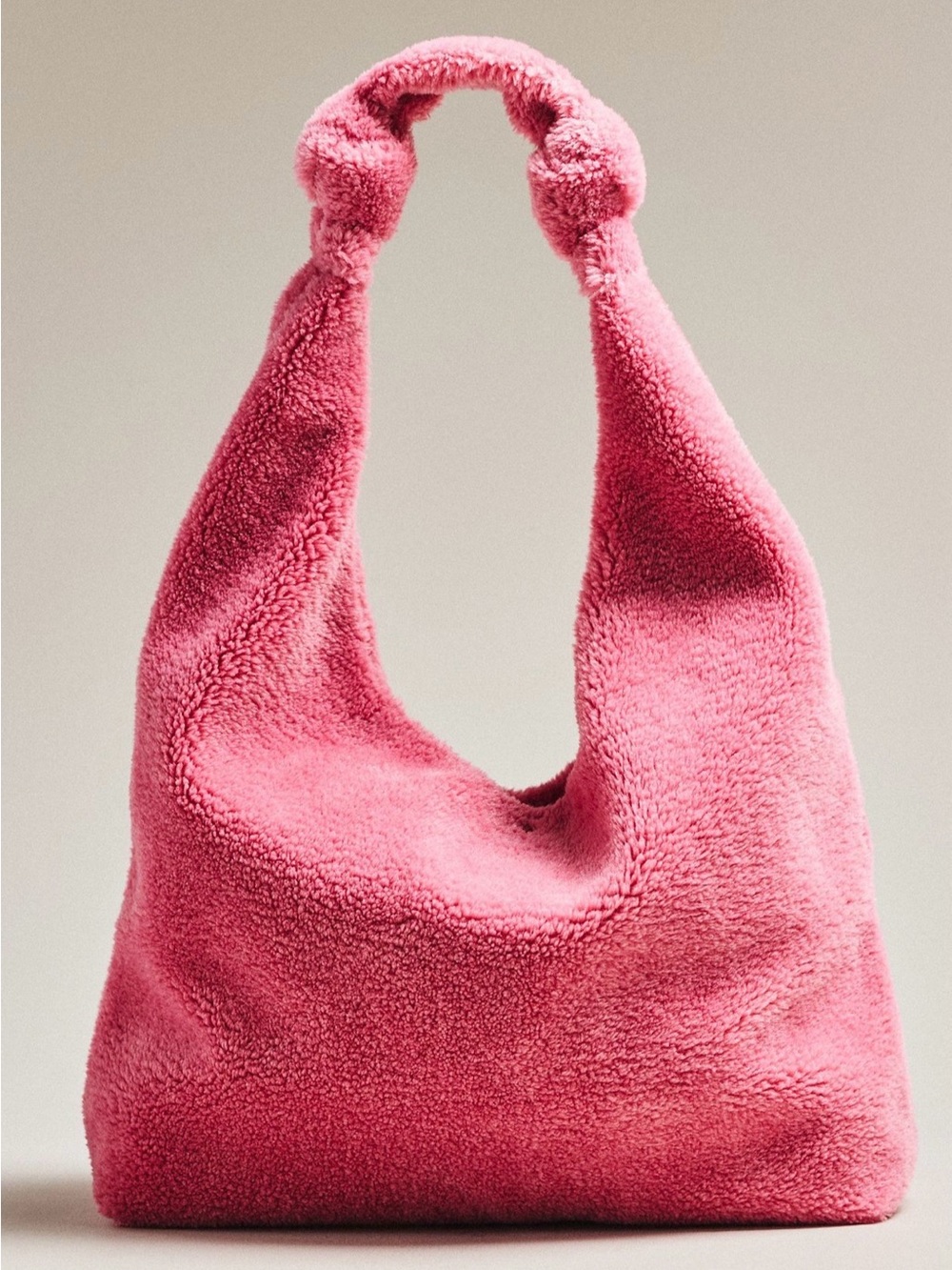 Anthropologie Love Knot Slouchy Bag Sherpa Fleece Edition in Pink NWT